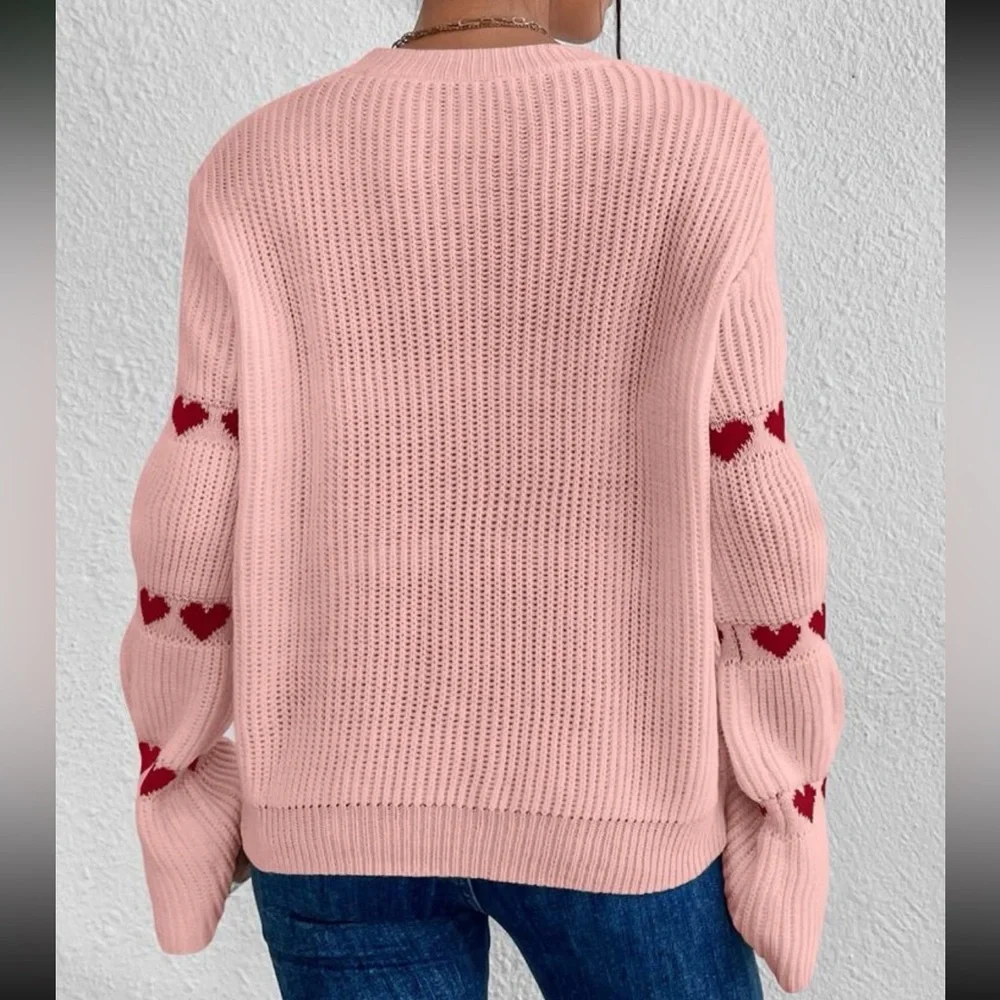 Cozy white hearts print sleeve sweater top - Picture 5 of 13